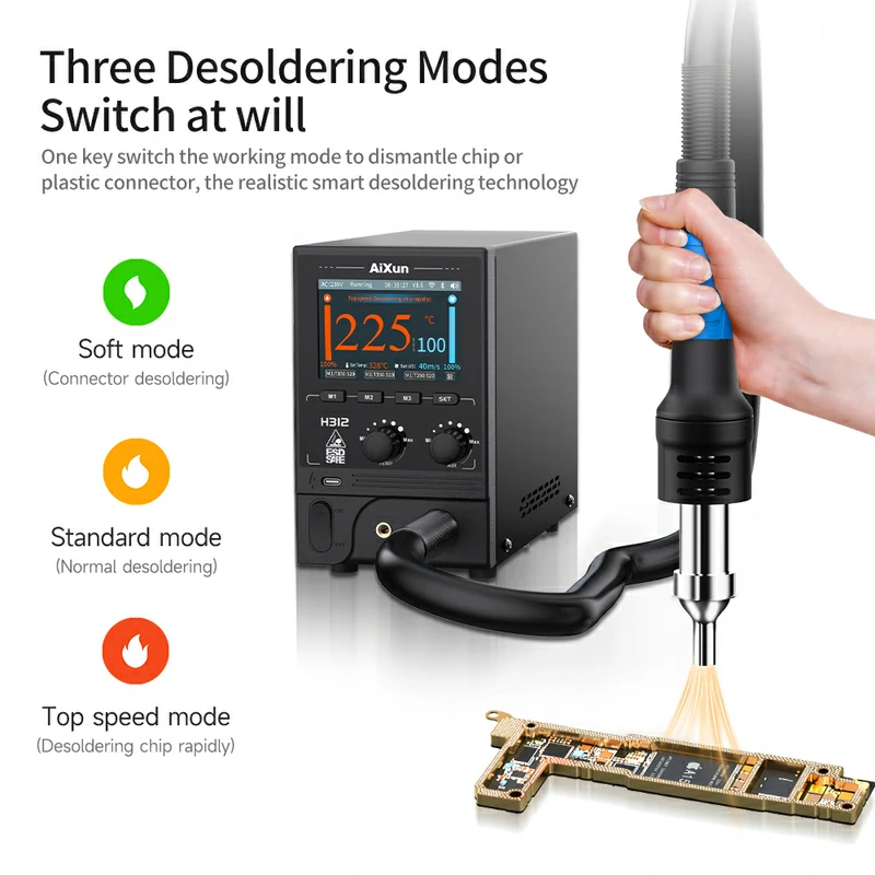 H312 Smart Hot Air Rework Station 1400W High Power Intelligent Rework Station 5