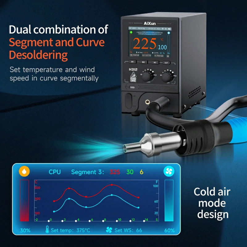 H312 Smart Hot Air Rework Station 1400W High Power Intelligent Rework Station 7