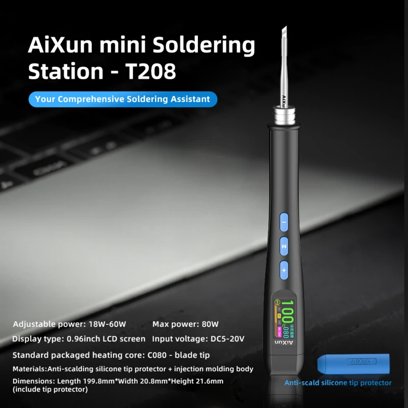 T208 MINI Portable Smart Soldering Station LCD Screen Soldering Iron 6